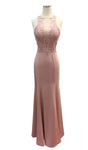 Sheath Natural Waistline Halter Short Back Zipper Beaded Fitted Illusion Open-Back Sheer Sleeveless Sheath Dress/Prom Dress