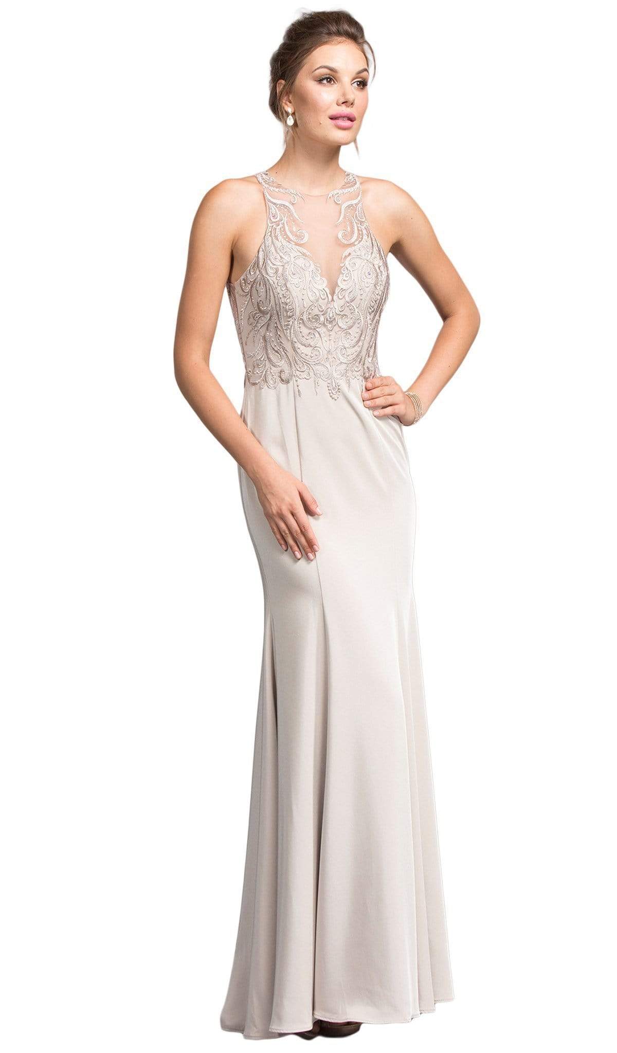 Aspeed Design - Elegant Illusion Halter Sheath Prom Dress
