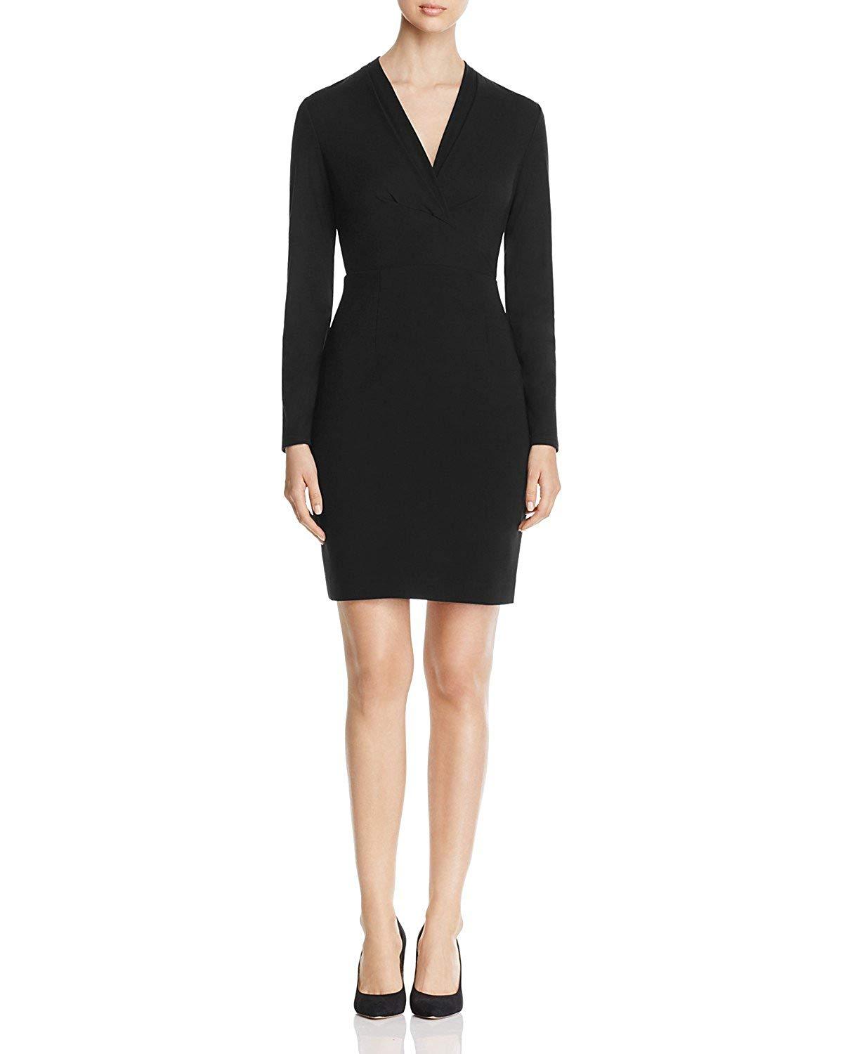 Immediate Apparel - E20EU607 Long Sleeve Pleated V-neck Sheath Dress
