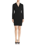 V-neck Back Zipper Pleated Fitted Short Long Sleeves Sheath Crepe Natural Waistline Sheath Dress