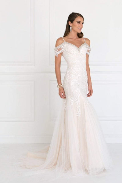 Off the Shoulder Spaghetti Strap Sweetheart Floor Length Natural Waistline Beaded Open-Back Fitted Applique Back Zipper Mermaid Wedding Dress with a Brush/Sweep Train