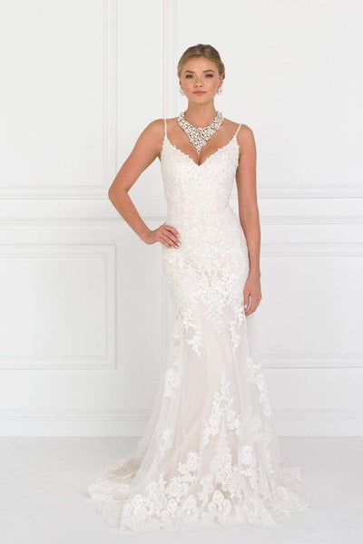 V-neck Floor Length Lace Mermaid Beaded Back Zipper Open-Back Fitted Natural Waistline Sleeveless Spaghetti Strap Wedding Dress with a Brush/Sweep Train