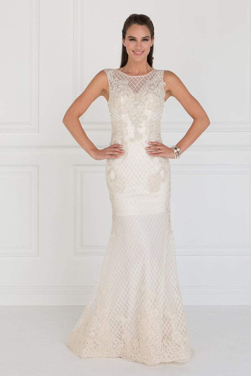 Elizabeth K Bridal - GL1536 Embellished Sheer Bateau Sheath Dress
