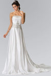 A-line Strapless Floor Length Open-Back Lace-Up Fitted Jeweled Pleated Natural Waistline Straight Neck Wedding Dress with a Brush/Sweep Train