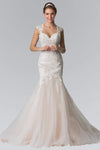 Sweetheart Natural Waistline Fitted Open-Back Beaded Mermaid Cap Sleeves Wedding Dress with a Brush/Sweep Train