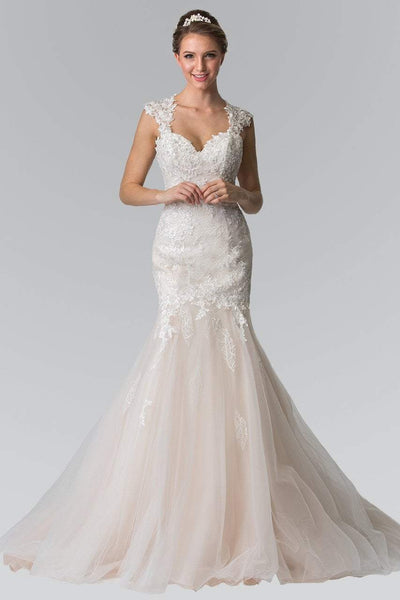 Natural Waistline Mermaid Open-Back Beaded Fitted Sweetheart Cap Sleeves Wedding Dress with a Brush/Sweep Train