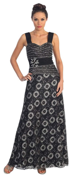 A-line Floral Print Sleeveless Lace Natural Waistline Applique Jeweled Sweetheart Evening Dress