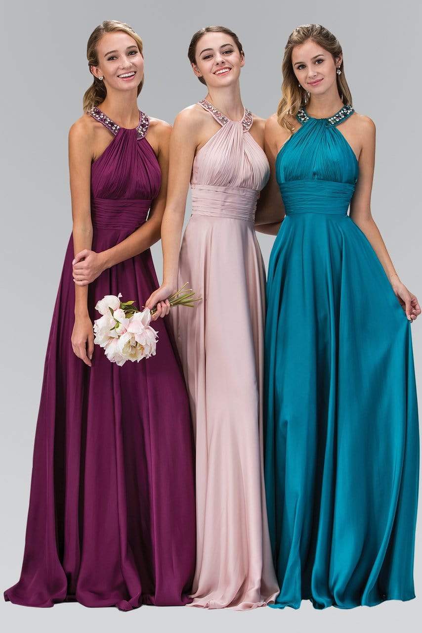 Elizabeth K - GL1013 Beaded Halter Empire Charmeuse Long Dress
