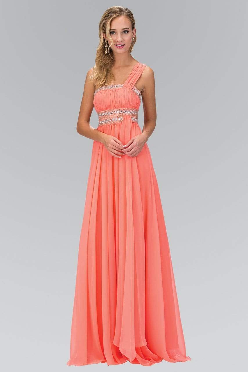 Elizabeth K - GL1015 One Shoulder Bejeweled Empire Long Dress
