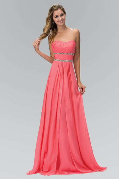 A-line Strapless Sweetheart Floor Length Empire Waistline Crystal Beaded Sequined Ruched Evening Dress