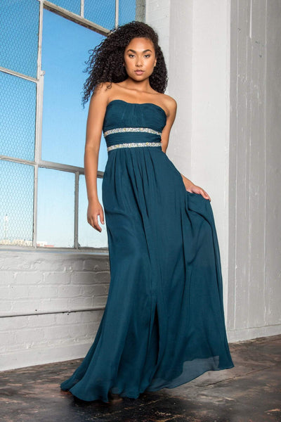 A-line Strapless Empire Waistline Floor Length Sequined Ruched Beaded Crystal Sweetheart Evening Dress