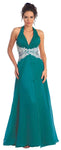 A-line Natural Waistline Halter Sleeveless Floor Length Short Jeweled Open-Back Ruched Dress