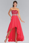 A-line Strapless Elasticized Natural Waistline Floor Length High-Low-Hem Beaded Sequined Open-Back Crystal Chiffon Dress