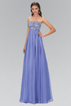 A-line Strapless Beaded Gathered Jeweled Open-Back Sequined Empire Waistline Floor Length Chiffon Dress