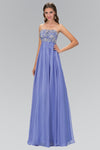 A-line Strapless Chiffon Open-Back Jeweled Beaded Sequined Gathered Empire Waistline Floor Length Dress
