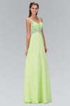 Sophisticated A-line V-neck Natural Waistline Floor Length Chiffon Illusion Crystal Mesh Ruched Sweetheart Dress