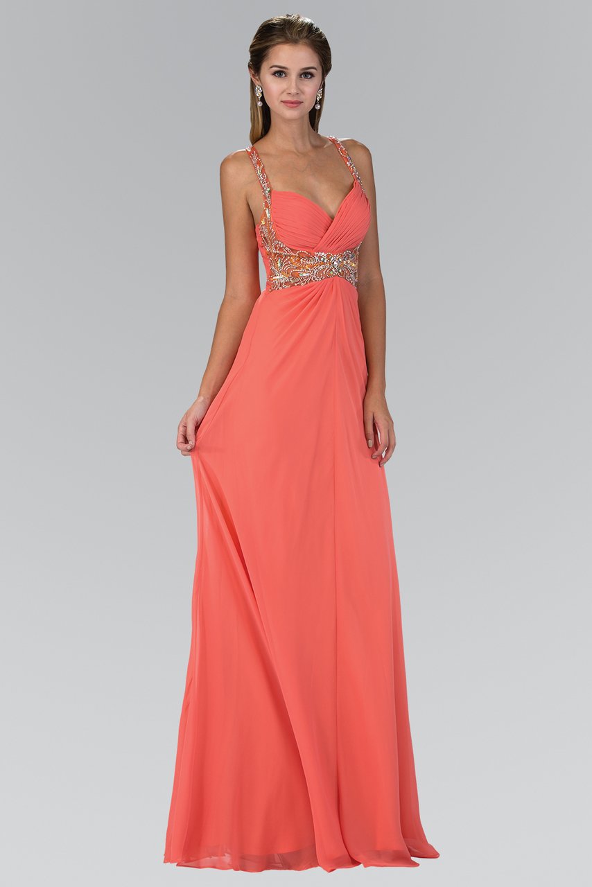 Elizabeth K - GL1082 Jeweled Ruched Sweetheart Chiffon Dress
