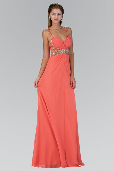 A-line Empire Waistline Sleeveless Jeweled Flowy Ruched Sweetheart Chiffon Evening Dress