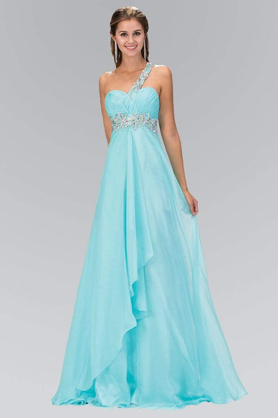 A-line Chiffon Short Empire Waistline One Shoulder Sleeveless Jeweled Ruched Flowy Open-Back Sweetheart Dress