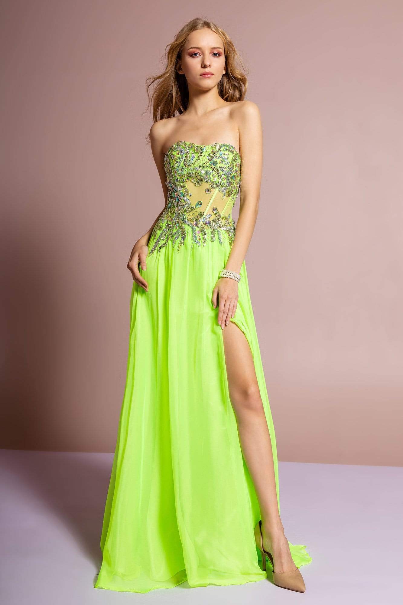 Elizabeth K - GL1085 Embellished Sweetheart Chiffon A-line Dress
