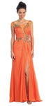 Sophisticated A-line Bateau Neck Sweetheart Pleated Jeweled Slit Cutout Illusion Flowy Party Dress by Elizabeth K