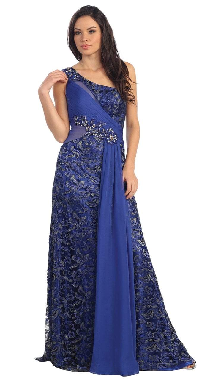 Elizabeth K - GL1095 Embellished Asymmetrical Neck Trumpet Dress
