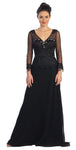 Sophisticated A-line V-neck Floor Length Sweetheart Jeweled Illusion Peplum Applique Sheer Crystal Natural Waistline Dress