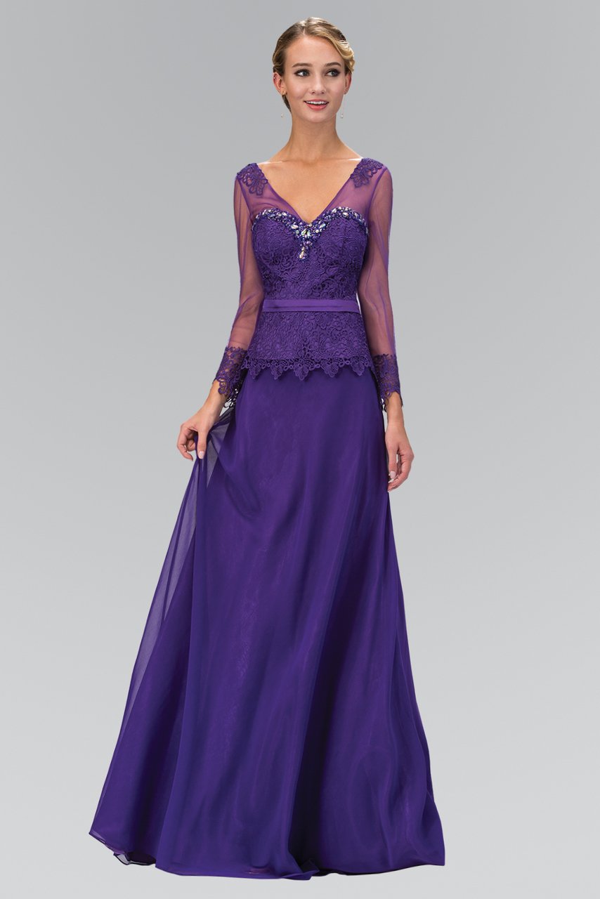 Elizabeth K - GL1097 Quarter Sleeve Applique Chiffon Gown
