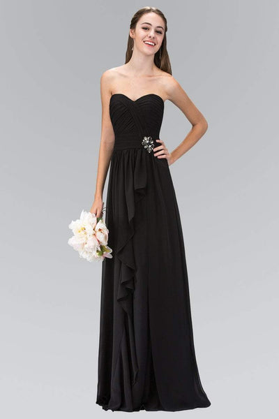 A-line Strapless Sweetheart Chiffon Floor Length Jeweled Ruched Open-Back Pleated Elasticized Natural Waistline Evening Dress