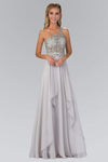 A-line Floor Length Chiffon Natural Waistline One Shoulder Sheer Asymmetric Cutout Beaded Jeweled Bandeau Neck Dress