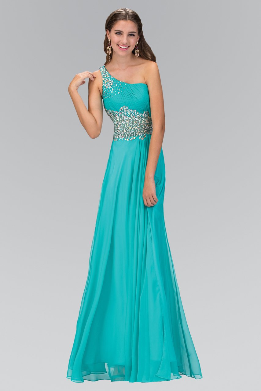 Elizabeth K - GL1129 Crystal-Ornate Asymmetrical Chiffon Gown
