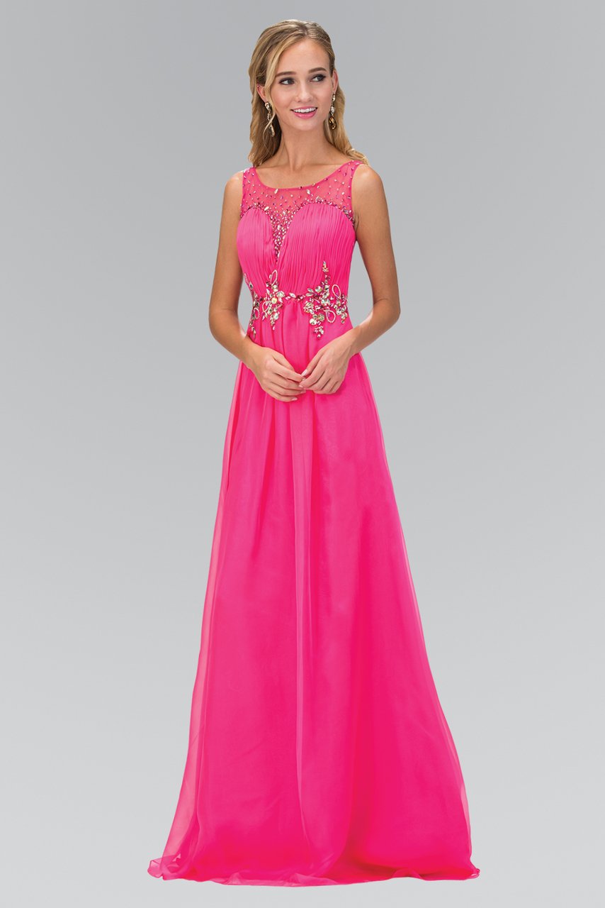 Elizabeth K - GL1131 Bateau Illusion Bejeweled Chiffon Gown
