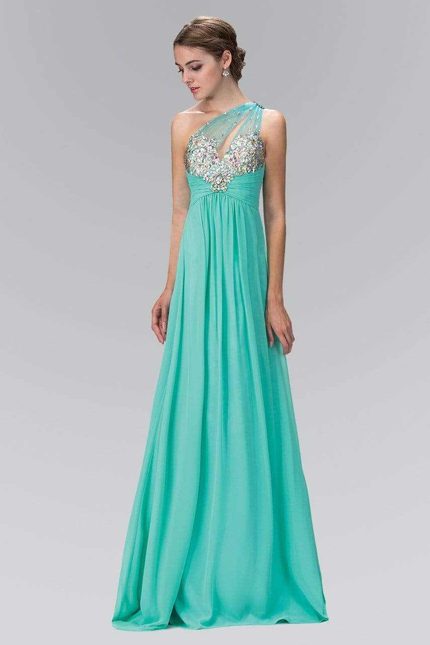 Elizabeth K - GL1138 Sheer Asymmetrical Ornate A-Line Gown
