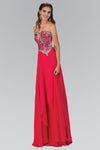 A-line Strapless Natural Waistline Sweetheart Chiffon Floor Length Open-Back Beaded Jeweled Fitted Asymmetric Dress