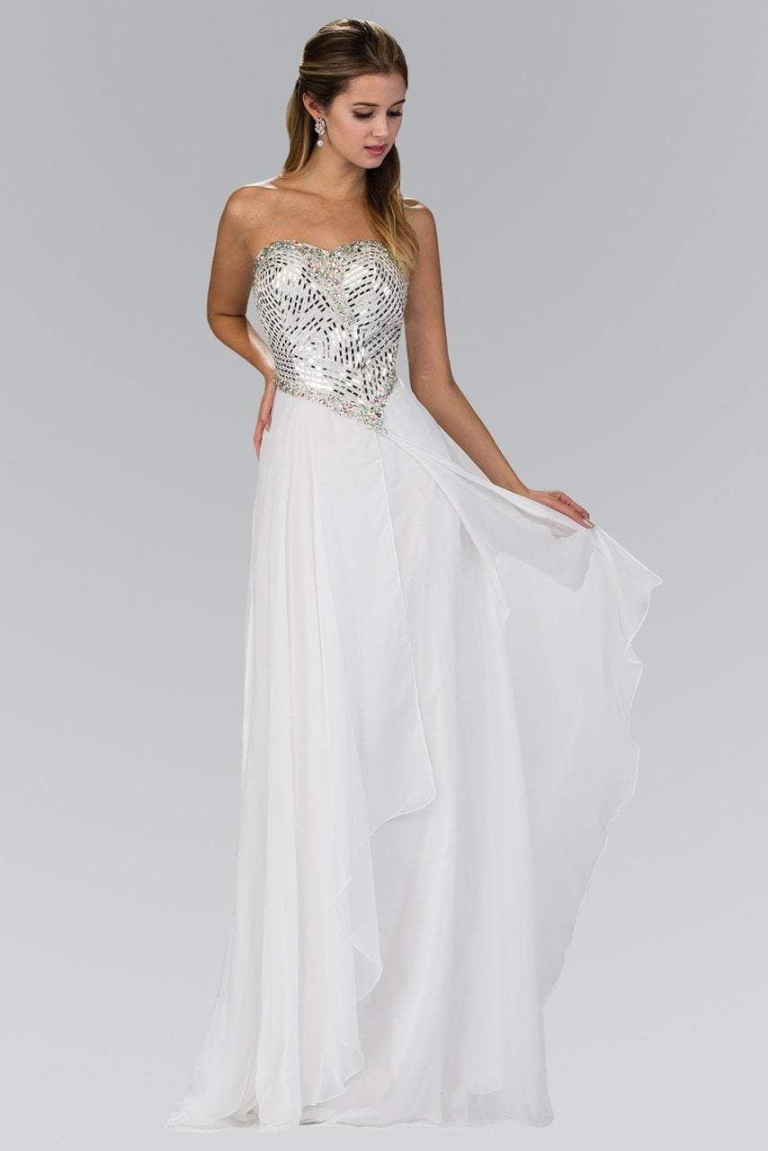 Elizabeth K - GL1149 Jeweled Strapless Chiffon A-Line Gown
