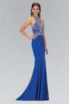 Jersey Natural Waistline Halter Fitted Open-Back Beaded Mermaid Sleeveless Dress