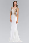 Keyhole Sheer Open-Back Beaded Sheath Sleeveless Jersey Bateau Neck Natural Waistline Sheath Dress/Evening Dress