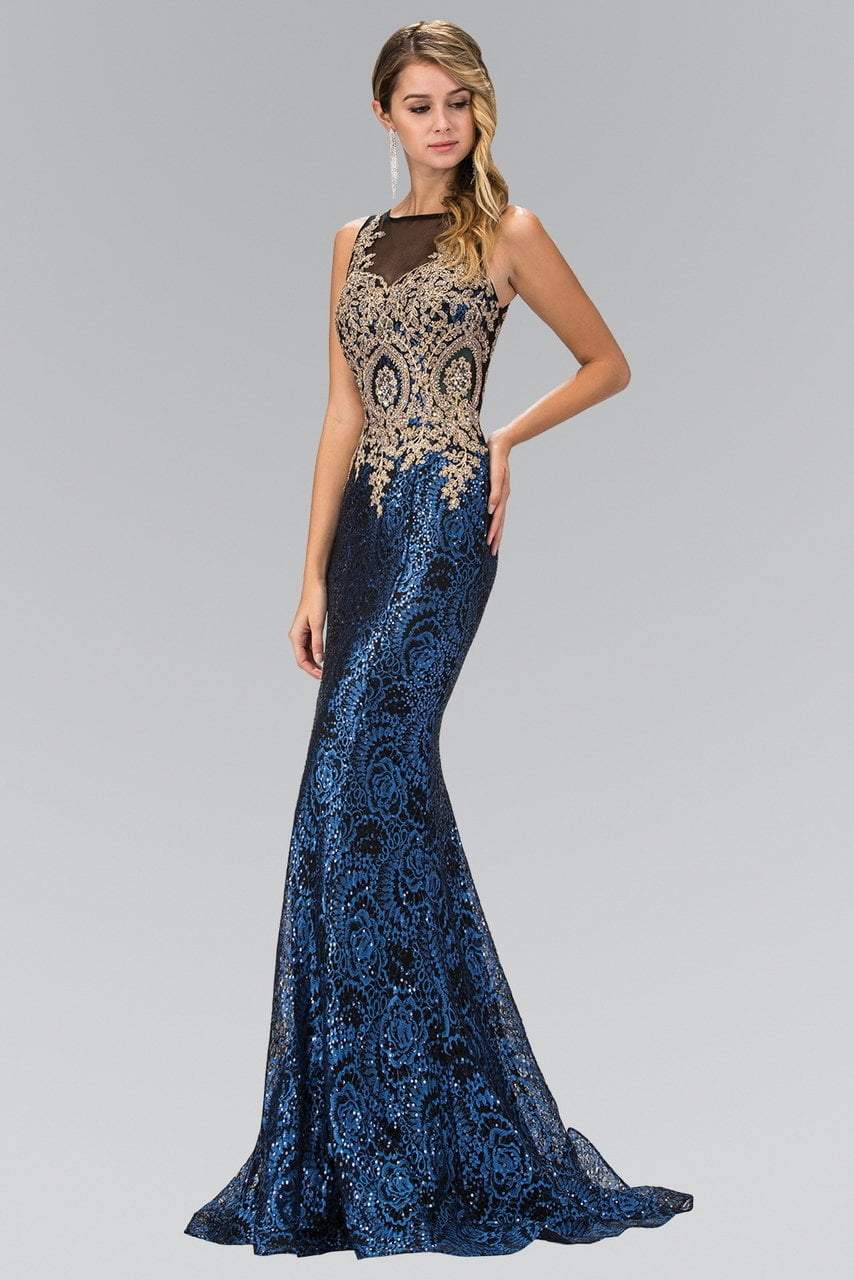 Elizabeth K - GL1319 Embellished Illusion Bateau Neck Gown
