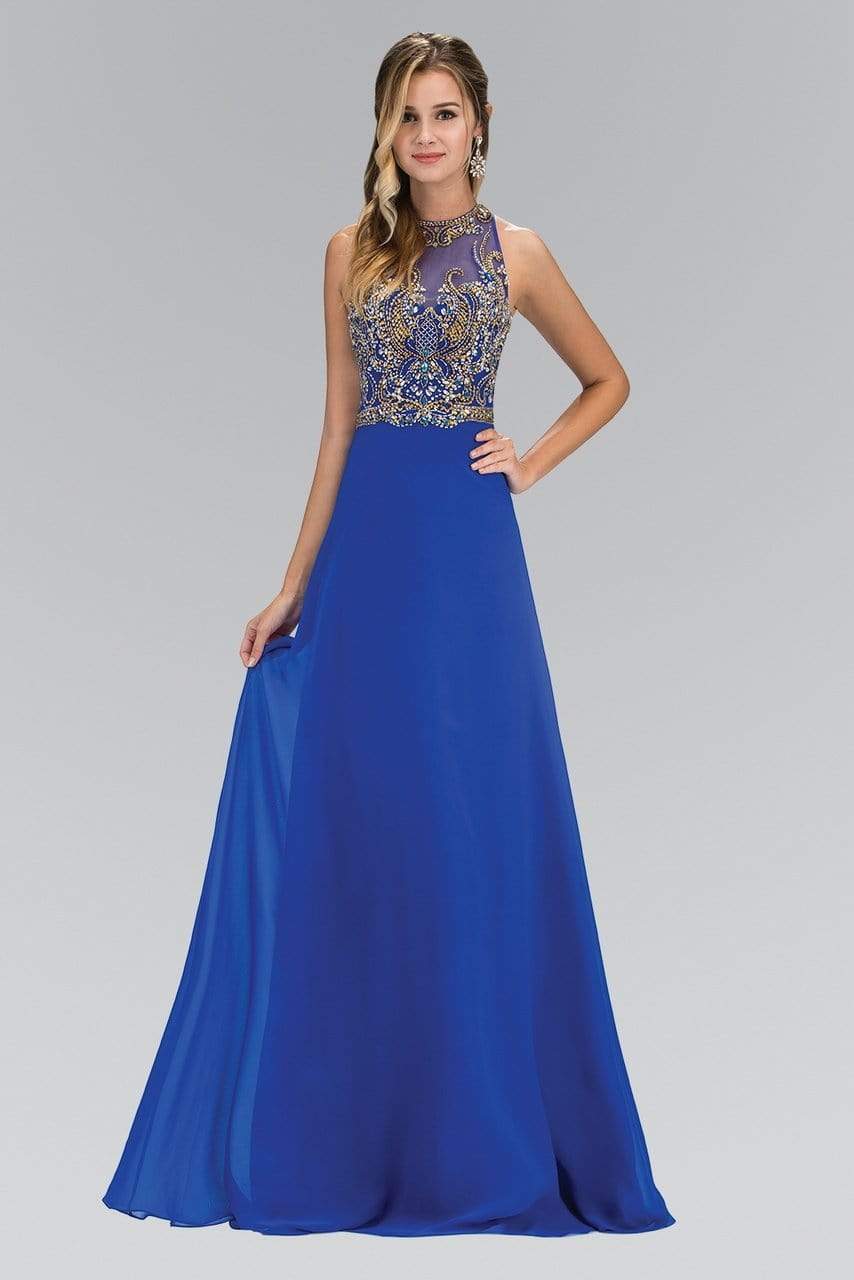 Elizabeth K - GL1329 Gilt Beaded Illusion A-Line Gown
