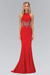 High-Neck Beaded Sheer Back Sheer Illusion Sheath Floor Length Sheath Dress