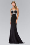 V-neck Jersey Sheath Sheer Beaded Illusion Sheath Dress by Elizabeth K