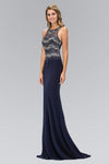 Beaded Open-Back Sheer Racerback Jersey Sheath Natural Waistline Halter Sweetheart Sheath Dress