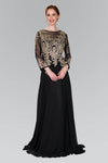 Sophisticated A-line Long Sleeves Natural Waistline Floor Length Bateau Neck Lace Sheer Dress