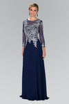 Sophisticated A-line Long Sleeves Bateau Neck Lace Natural Waistline Floor Length Sheer Dress