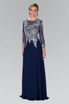 Sophisticated A-line Long Sleeves Bateau Neck Sheer Natural Waistline Floor Length Lace Dress