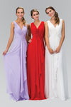 A-line V-neck Floor Length Natural Waistline Shirred Ruched Applique Pleated Dress
