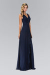 A-line V-neck Floor Length Applique Pleated Shirred Ruched Natural Waistline Dress