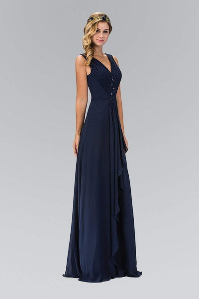 A-line V-neck Applique Ruched Shirred Pleated Natural Waistline Floor Length Dress