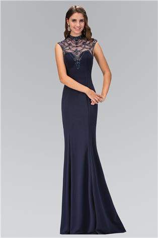 Elizabeth K - GL1383 Beaded High Neck with Open Back Gown
