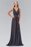 Sophisticated A-line V-neck Chiffon Sleeveless Elasticized Natural Waistline V Back Jeweled Pleated Dress